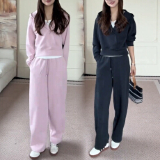 批发官图 简约时尚打底衫搭连帽卫衣外套女2026<b class='q'>春秋</b>新款直筒裤三件套