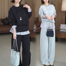 批发官图 高级感运动服套装春秋新款时尚假两件卫衣阔腿裤休闲两件套
