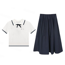 批发官图 温柔风短袖针织上衣半身裙套装2026夏季新款温婉淑女两件套