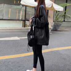 批发官图 时尚酷炫气质皮衣<b class='q'>春</b>秋新款高级感复古设计感外套中长款上衣