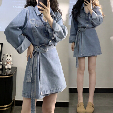 批发官图 复古时尚港风翻领牛仔连衣裙春秋新款韩版收腰<b class='q'>显瘦</b>气质裙子