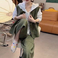 批发官图 2026春秋时尚气质设计感休闲马甲+<b class='q'>打底</b>衫+直筒阔腿裤三件套