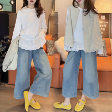 批发官图 韩系叠穿马甲荷叶边<b class='q'>打底</b>牛仔裤三件套春秋百搭时尚洋气套装