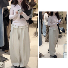 批发官图 韩系穿搭chic减龄修身连帽针织上衣高级阔腿休闲<b class='q'>裤</b>两件套装