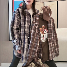 批发官图 韩版撞色拼接格纹<b class='q'>衬衫</b>女装新款叠穿内搭上衣小众<b class='q'>衬衣</b>薄<b class='q'>外套</b>