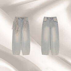 批发官图 时尚可拆卸蕾丝裙帘<b class='q'>牛仔裤</b>2026春秋新款宽松显瘦高腰阔腿裤