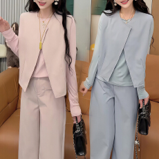 批发官图 巨好看的穿搭一整套春秋新款<b class='q'>打底</b>上衣坎肩马甲阔腿裤三件套