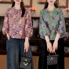 批发官图 2026新款百搭双面穿国风春秋季新款老钱风碎花女装衬衣上衣