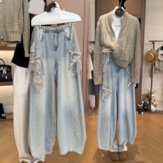 批发官图 松弛感通勤可拆卸蕾丝裙帘百搭<b class='q'>牛仔裤</b>子2026春秋季显瘦裤子