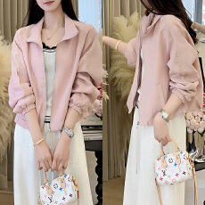 批发官图 气质甜美纯色休闲长袖外套宽松拉链翻领夹克小个子<b class='q'>百搭</b>上衣