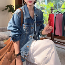 批发官图 2026春秋新款<b class='q'>百搭</b>显瘦设计复古蓝正肩翻领短款牛仔夹克外套