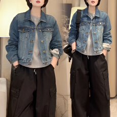 批发官图 美式水洗牛仔外套2026春秋款复古个性小众宽松夹克<b class='q'>百搭</b>显瘦