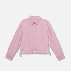 批发官图 简约设计气质复古短款抽绳翻<b class='q'>长袖</b>衬衫松紧腰A字褶皱半裙套装