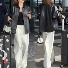 批发官图 欧货减龄搭配一整套装复古时髦<b class='q'>皮衣</b><b class='q'>外套</b>休闲阔腿长裤两件套