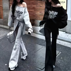 批发官图 高级感时尚气质字母印花<b class='q'>卫衣</b>春秋新款百搭屁帘微喇裤两件套