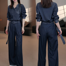 批发官图 韩版设计气质感翻领上衣阔腿<b class='q'>裤</b><b class='q'>两件套</b>2026春秋减龄时髦套<b class='q'>装</b>