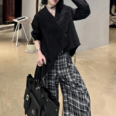 批发官图 韩版时尚套<b class='q'>装</b>2026春秋季小众拼接设计绑带衬衫新款百搭<b class='q'>裤</b>子