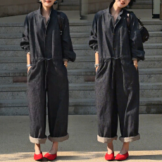 批发官图 复古Polo领<b class='q'>连体</b><b class='q'>裤</b>春秋新款抽绳收腰时尚连<b class='q'>衣裤</b>松弛感阔腿裤