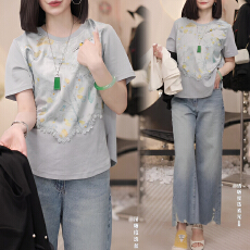 批发官图 时尚气质洋气圆领T恤2026夏季新款韩系宽松显瘦休闲百搭上衣