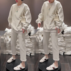 批发官图 宽松慵懒风卫衣套装2026春秋新款修身收腰简约风裤子两件套