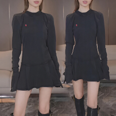 批发官图 春秋款小众设计感复古做旧长袖连衣裙2026新款显瘦气质裙子