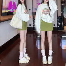 批发官图 春秋一整套ootd穿搭韩版印花<b class='q'>卫衣</b>高腰<b class='q'>短款</b>裙休闲个性两件套