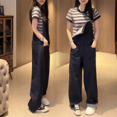 批发官图 2026夏季新款宽松高级感时尚条纹短袖显瘦工装<b class='q'>连体</b><b class='q'>裤</b>两件套