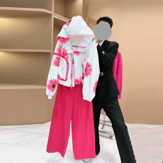 批发官图 撞色拼接抽绳连帽外套春秋新款韩系工装风直筒阔腿裤两件套