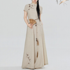 批发官图 奶茶色慵懒度假风<b class='q'>套装</b>夏2026新款立领短袖上衣阔腿裤<b class='q'>两件</b>套