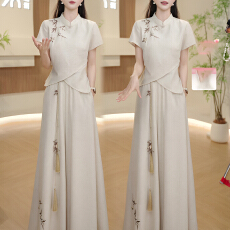 批发官图 国风穿搭一整<b class='q'>套装</b>今年流行爆款修身短袖立领上衣高腰阔腿<b class='q'>裤</b>