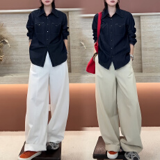 批发官图 春秋韩系穿搭一整套<b class='q'>时尚</b>通勤气质牛仔衬衫阔腿裤超<b class='q'>火</b>两件套