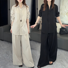 批发官图 休闲衬衫套装春秋新款气质老钱风简约通勤衬衣阔腿裤两件套