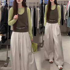 批发官图 撞色套装女2026春秋新款百搭修身显瘦打底衫上衣长裤套装
