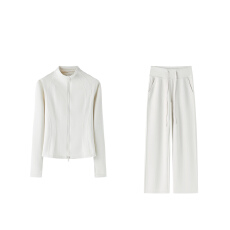 批发官图 韩版高级感运动套装春秋盐系<b class='q'>修身</b>短开衫卫衣阔腿长<b class='q'>裤</b>两件套