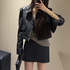 批发官图 2026春秋新款酷飒风经典调性开叉袖<b class='q'>皮衣</b>外套半身短裙两件套