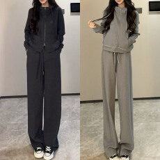 批发官图 2026新款春秋两件套装连帽老钱风拉链卫衣上衣显瘦系带长<b class='q'>裤</b>