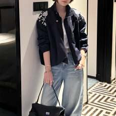 批发官图 休闲风立领刺绣外套欧货2026新款韩系宽松显瘦减龄百搭夹克