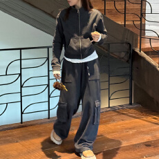 批发官图 高级感美式时尚套装春秋显瘦复古卫衣减龄工装裤休闲两件套