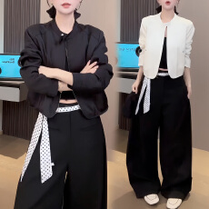 批发官图 休闲套装女2026新款时尚减龄<b class='q'>夹克</b>外套搭配弯刀阔腿裤两件套