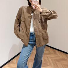 批发官图 美式复古宽松立领<b class='q'>外套</b>2026春秋款<b class='q'>韩版</b>休闲收腰工装夹克上衣