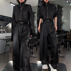 批发官图 <b class='q'>休闲</b>气质两件套女2026春秋新款立领拉链上衣高腰阔腿裤<b class='q'>套装</b>