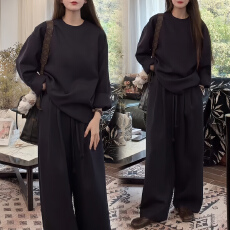 批发官图 慵懒风<b class='q'>休闲</b>运动<b class='q'>套装</b>春秋季宽松高级感圆领上衣阔腿裤两件套