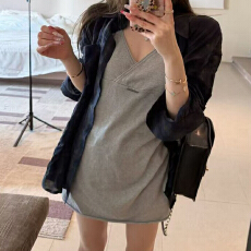 批发官图 韩系穿搭套<b class='q'>装</b>夏季V领显瘦无袖<b class='q'>连衣</b>裙复古格子衬衫短裤三件套