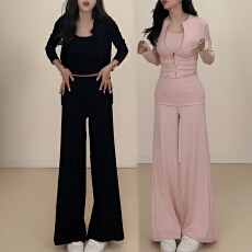 批发官图 纯欲气质性感套装女2026春秋吊带开衫上衣休闲微喇裤三件套