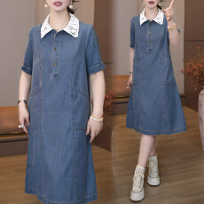 批发官图 短袖牛仔连衣裙<b class='q'>夏季</b>新款2026年时尚慵懒风中长款薄气质裙子