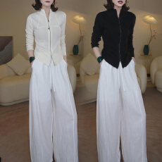 批发官图 2026巨好看立领开衫<b class='q'>外套</b>新款爆款设计感<b class='q'>修身</b>上衣直筒裤套装