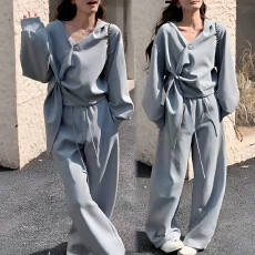批发官图 高级感时尚简约2026春秋新款韩系减龄气质<b class='q'>卫衣</b>直筒裤两件套