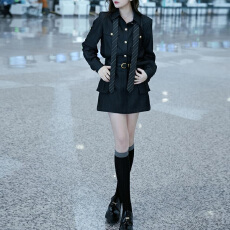 批发官图 2026高级感条纹飘带<b class='q'>衬衫</b>春秋收腰气质通勤长袖<b class='q'>衬衫</b>连体短裙