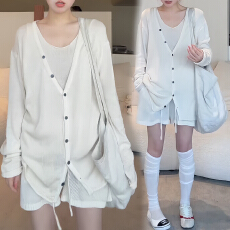 批发官图 2026夏季新款韩系慵懒套装内搭背心+<b class='q'>长袖</b><b class='q'>开衫</b>+短裤三件套装