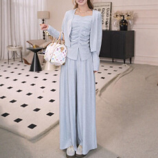 批发官图 2026春秋新款洋气减龄英伦风休闲时尚套装褶皱吊带<b class='q'>开衫</b>裤子